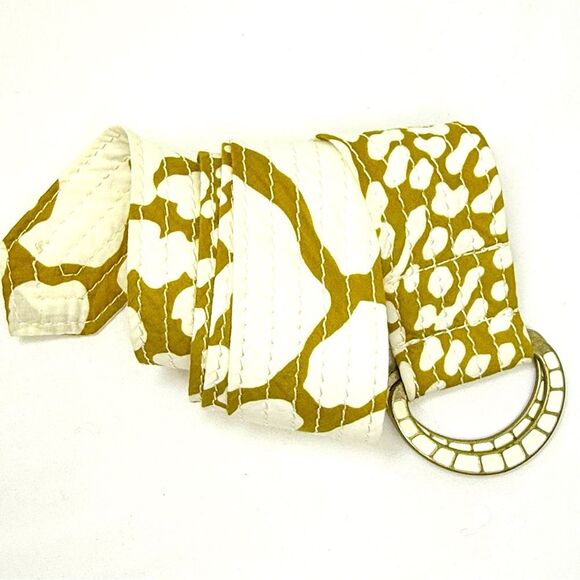 J. Crew Yellow White Abstract Animal Print 100% Cotton Slide Buckle Fabric Belt - Picture 5 of 10